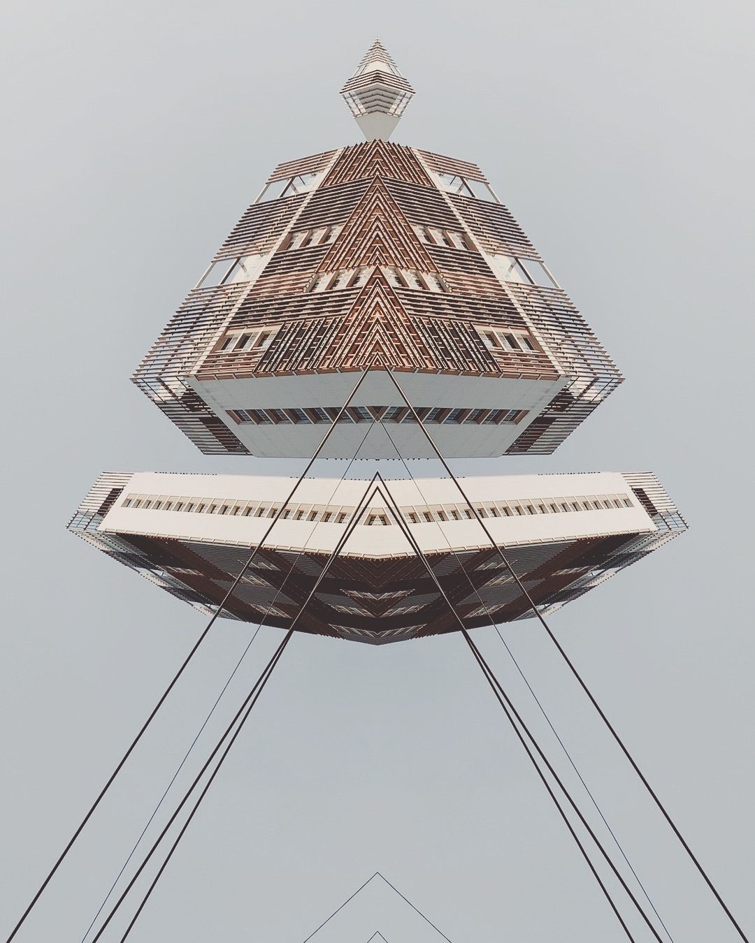 Abstract geometric tower with mirrored symmetry